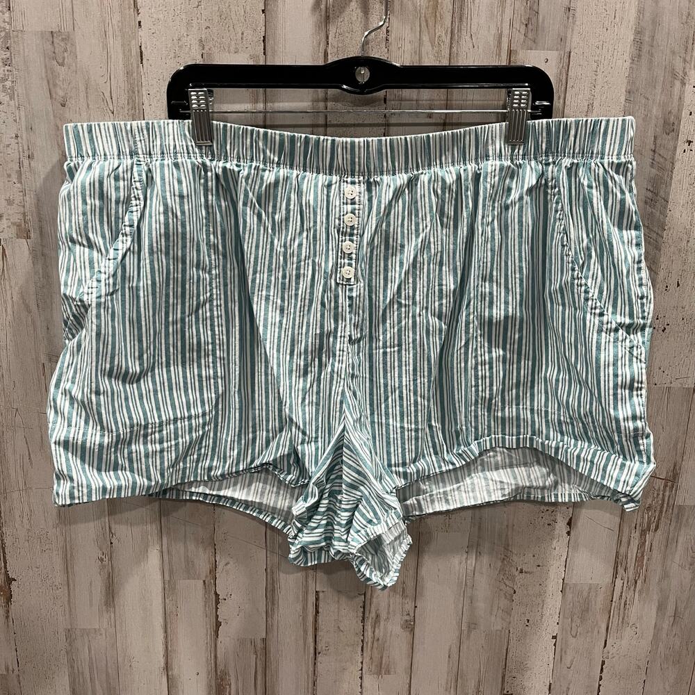 Sleep by Cacique Blue Green Stripe Boxer Lounge Pajama Shorts Size 22/24